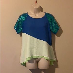 Sheer multi layer color block top w sequins sz m